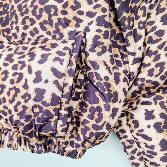 Lovers + Friends Cropped Puffer Jacket XS Brown Animal Leopard Print Full-Zip - Picture 5 of 10